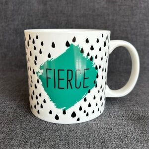 “FIERCE” Abstract, Dotted Coffee Mug, White, Black, Green, 16 oz